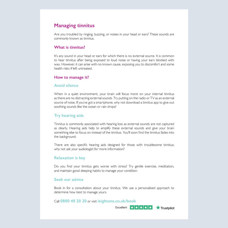 Managing Tinnitus Insert